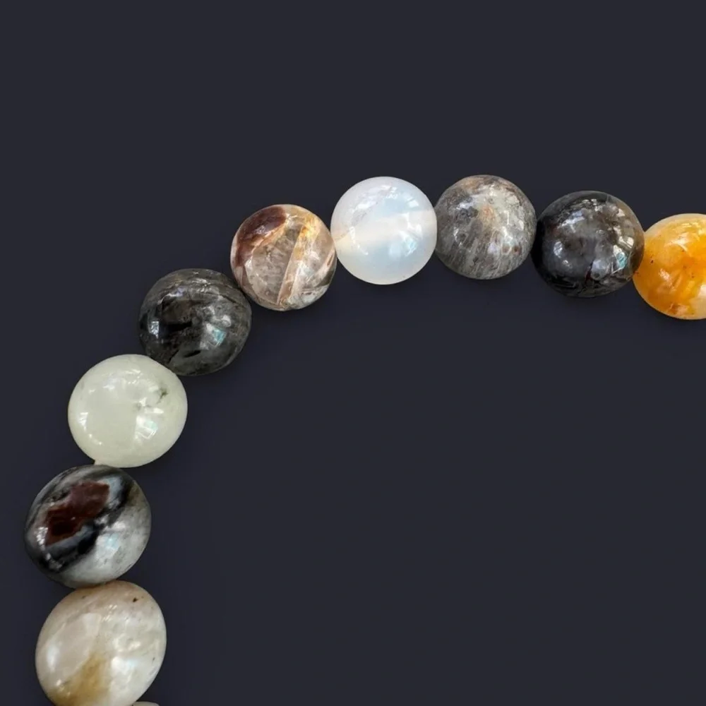 Bamboo Leaf Agate Gemstone Bead Bracelet 8mm
